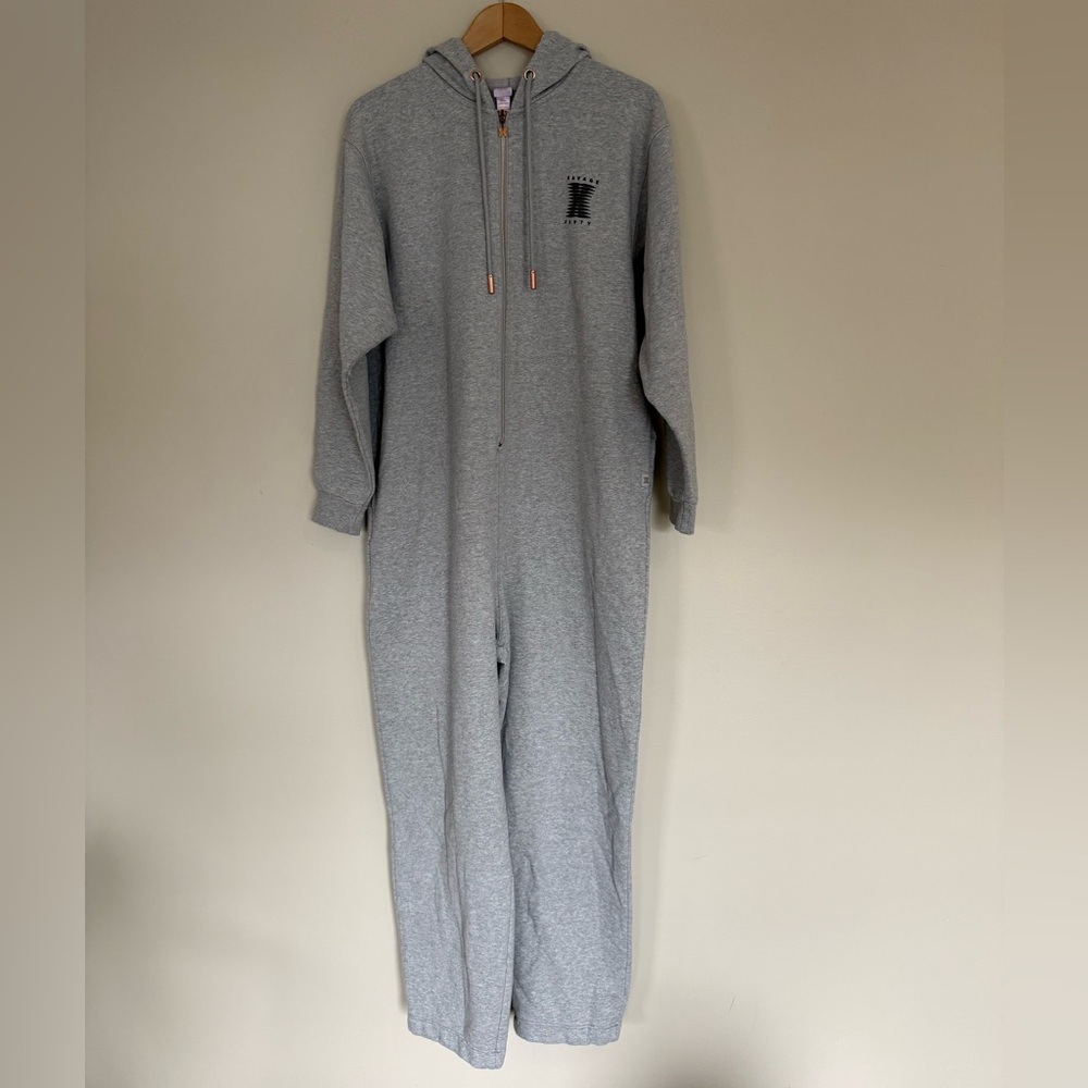 Savage X Fenty Women’s Forever Grey Zip-Front One-Piece Hooded Jumpsuit Sz L
